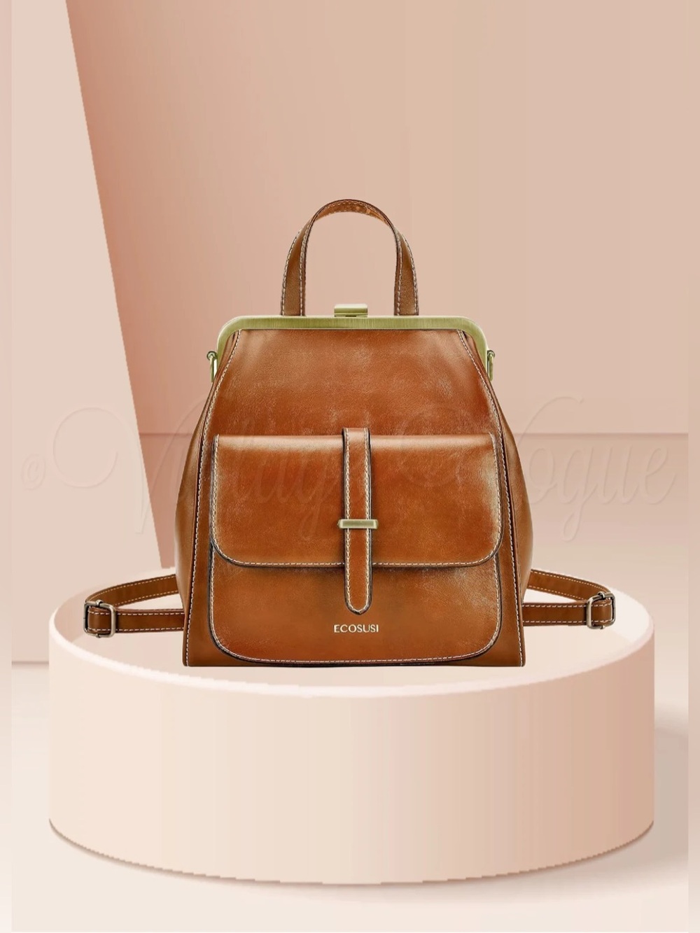 ECOSUSI Tan Leather Backpack Purse with Front Pocket